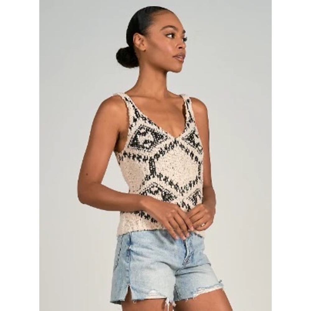 Elan vneck sweater tank black/cream Aztec print size small